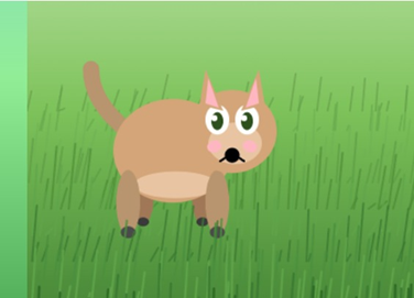 Early iteration of the code-drawn cat: cross-eyed saucer eyes, a lumpy body and sausage-shaped legs