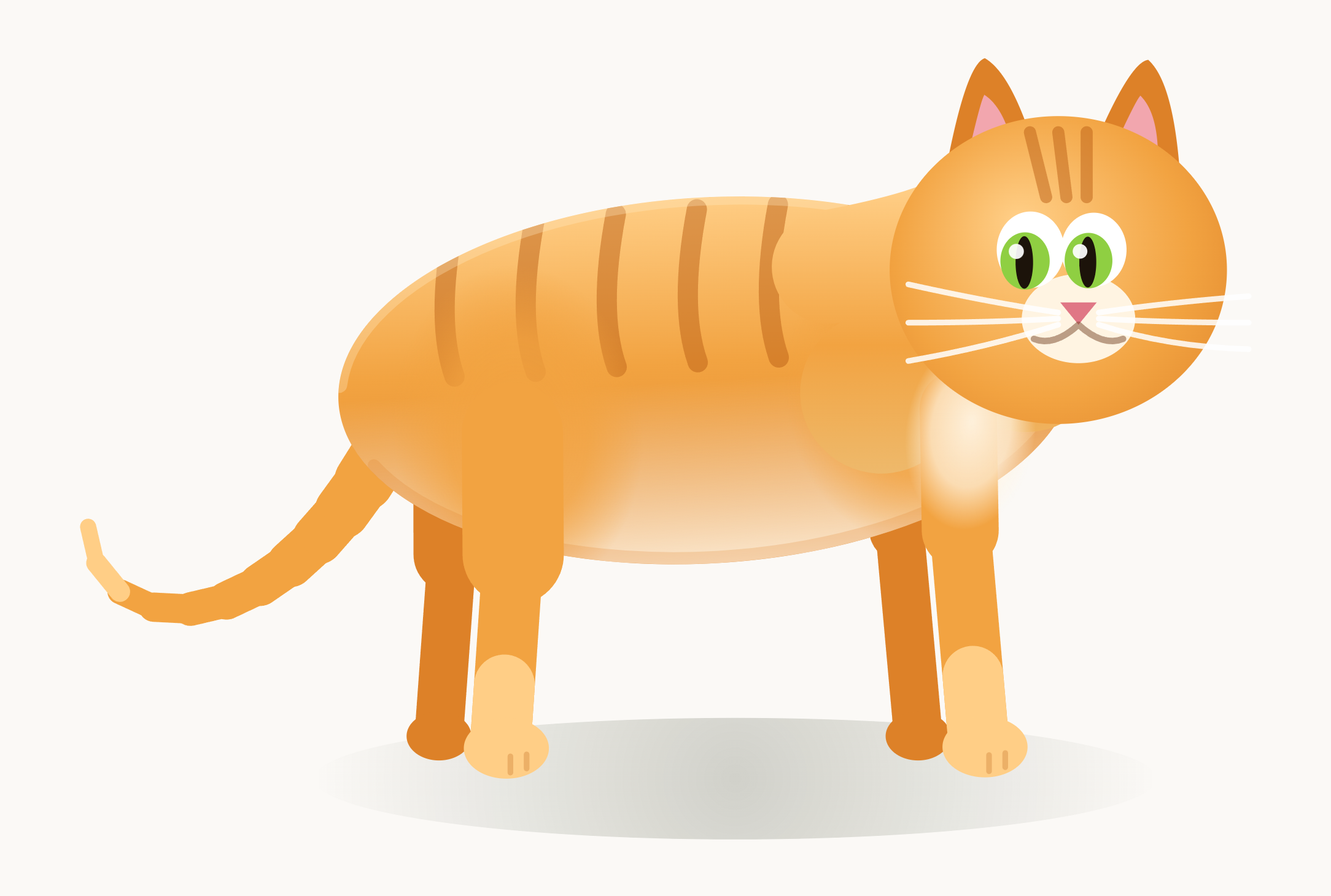 Tom today: a well-fed ginger tomcat drawn in code, green-eyed and looking at the viewer